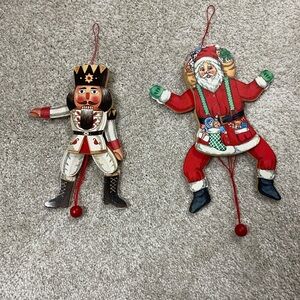 Nutcracker and Santa Pull String Ornaments